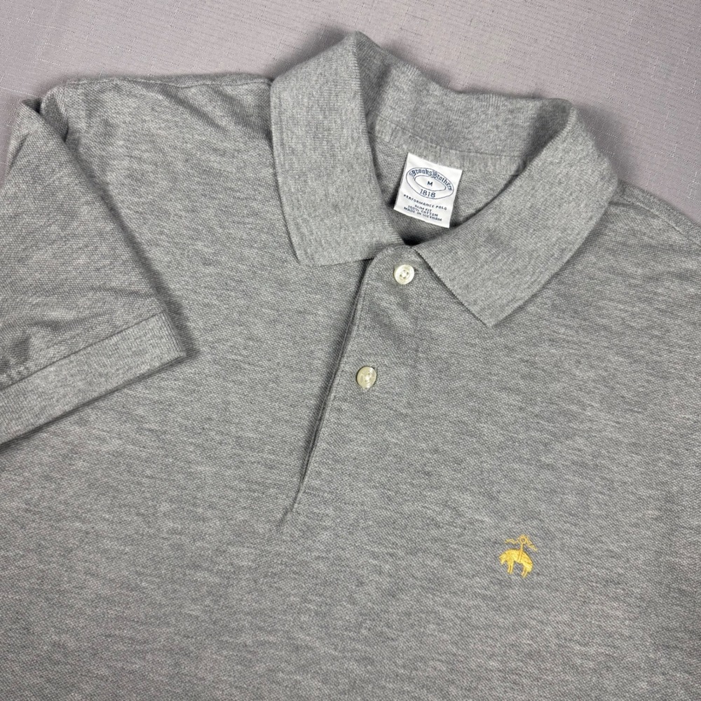 Brooks Brothers 1818 Performance Polo Shirt Mens Medium Gray Slim Fit Cotton